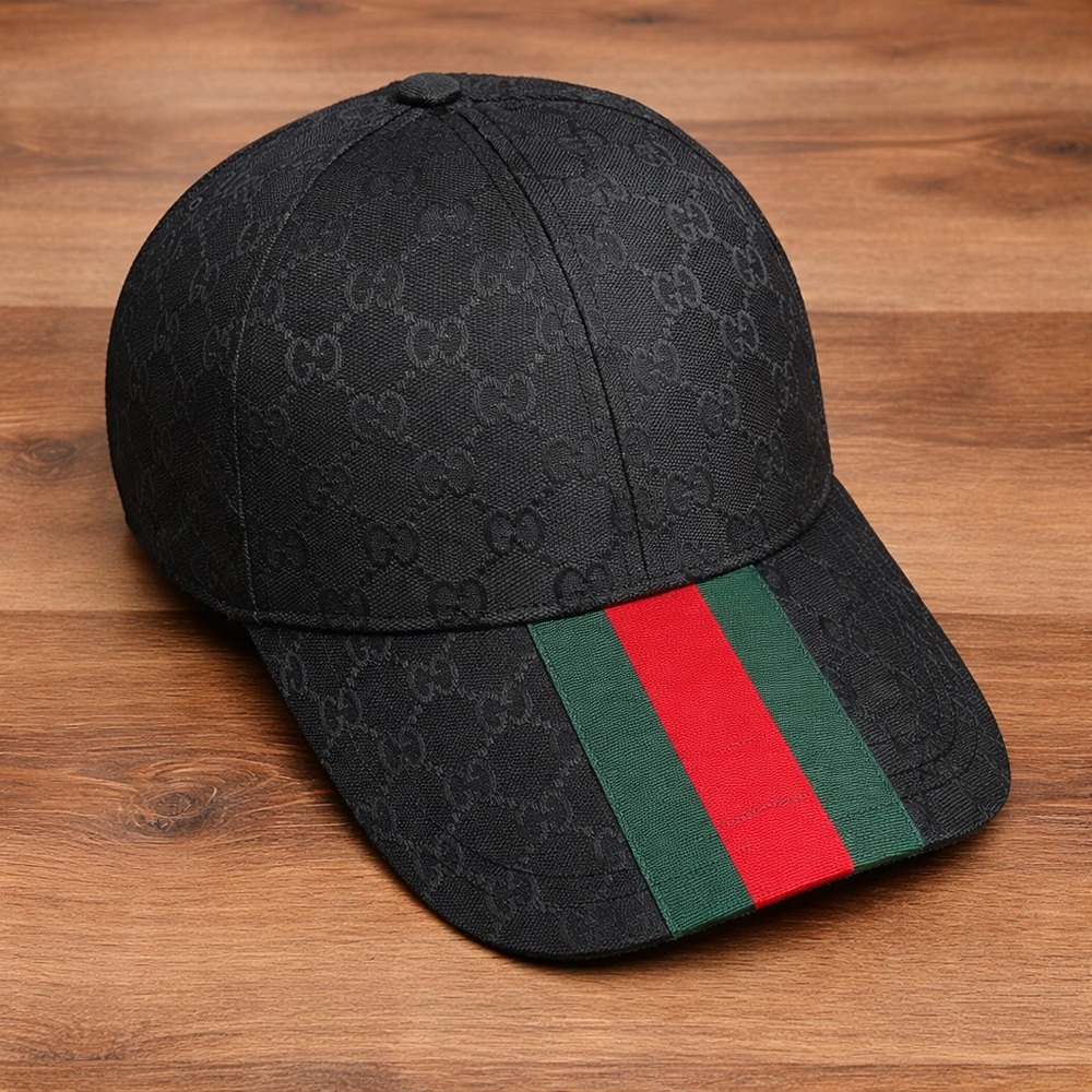 Gucci Hat Monogram Center Web Canvas Black - Like New OS